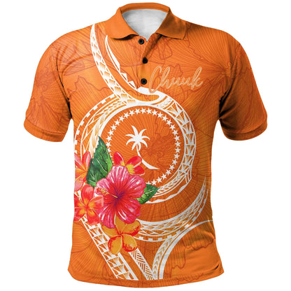 Chuuk Polynesian Polo Shirt - Orange Floral With Seal