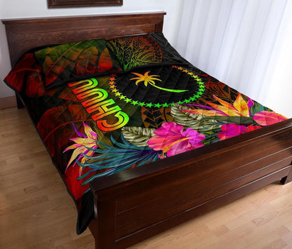 Chuuk Polynesian Quilt Bed Set - Hibiscus and Banana Leaves
