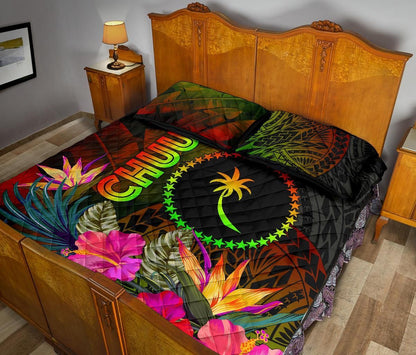 Chuuk Polynesian Quilt Bed Set - Hibiscus and Banana Leaves