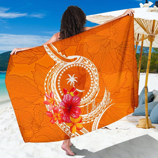 Chuuk Polynesian Sarong - Orange Floral With Seal