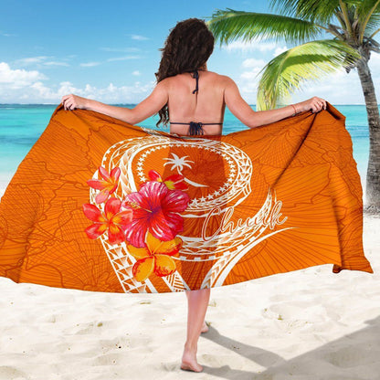 Chuuk Polynesian Sarong - Orange Floral With Seal