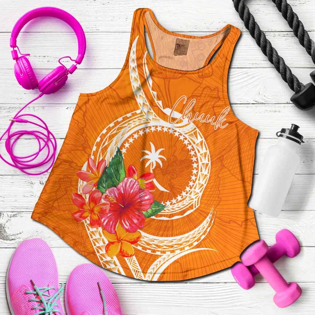 Chuuk Polynesian Women Racerback Tank - Orange Floral With Seal