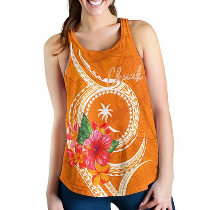 Chuuk Polynesian Women Racerback Tank - Orange Floral With Seal