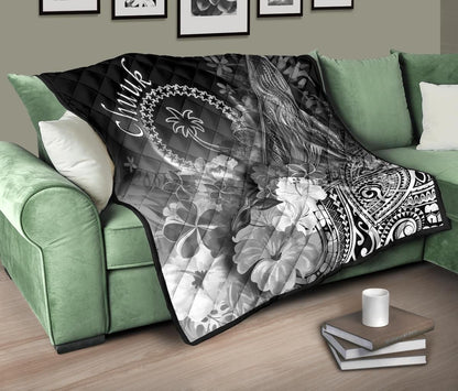 Chuuk Premium Quilt - Humpback Whale with Tropical Flowers (White)