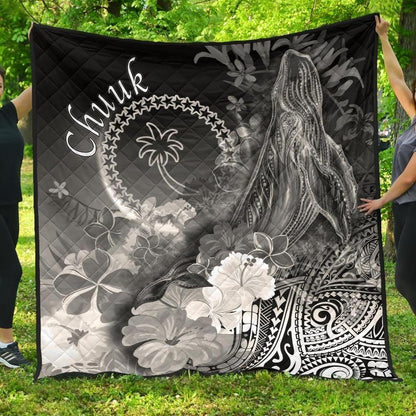 Chuuk Premium Quilt - Humpback Whale with Tropical Flowers (White)