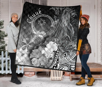Chuuk Premium Quilt - Humpback Whale with Tropical Flowers (White)