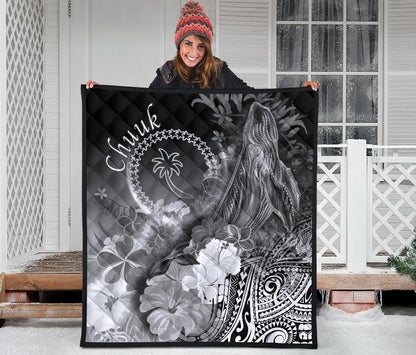 Chuuk Premium Quilt - Humpback Whale with Tropical Flowers (White)