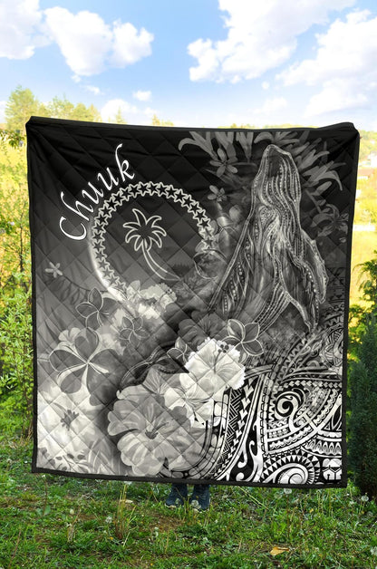 Chuuk Premium Quilt - Humpback Whale with Tropical Flowers (White)