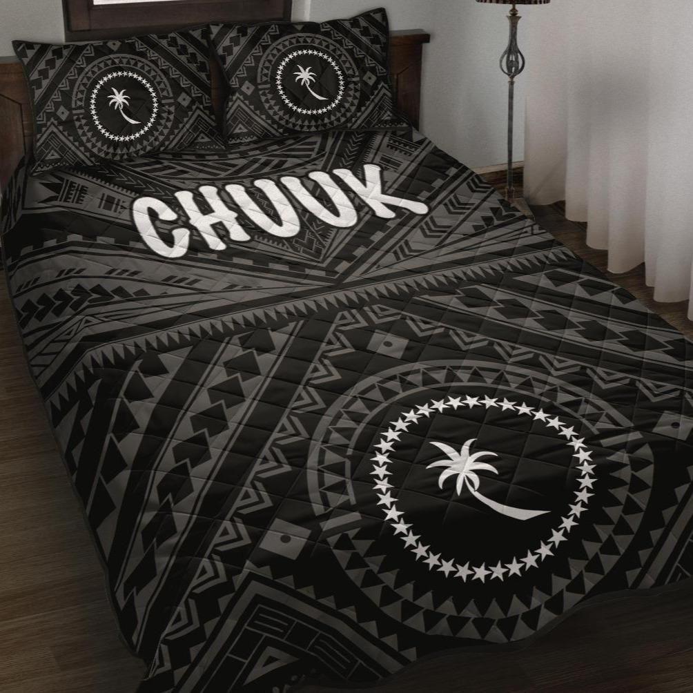 Chuuk Quilt Bed Set - Chuuk Seal With Polynesian Tattoo Style ( Black)