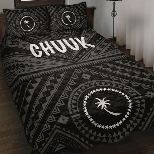 Chuuk Quilt Bed Set - Chuuk Seal With Polynesian Tattoo Style ( Black)