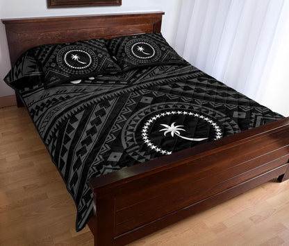 Chuuk Quilt Bed Set - Chuuk Seal With Polynesian Tattoo Style ( Black)
