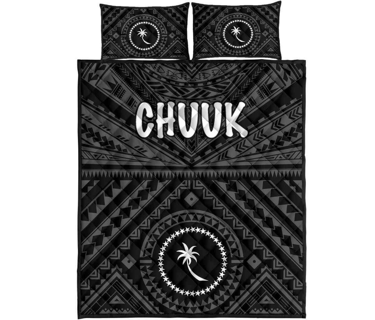 Chuuk Quilt Bed Set - Chuuk Seal With Polynesian Tattoo Style ( Black)