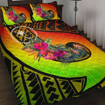 Chuuk Quilt Bed Set - Polynesian Hook And Hibiscus (Reggae)