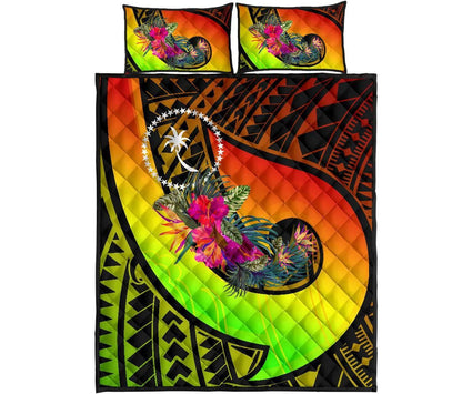 Chuuk Quilt Bed Set - Polynesian Hook And Hibiscus (Reggae)