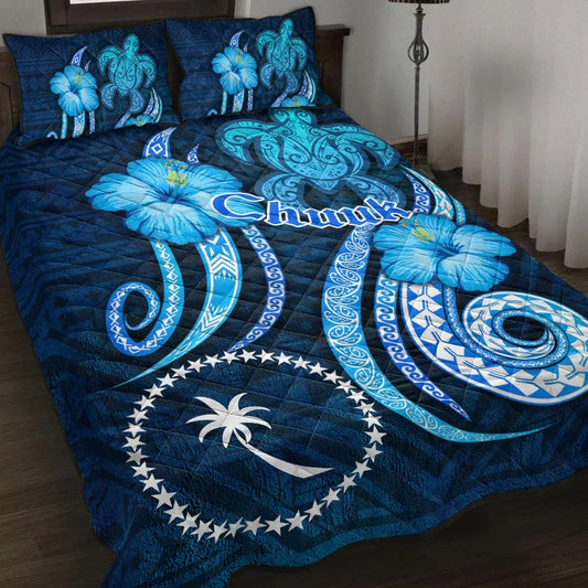 Chuuk Quilt Bed Set - Turtle and Tribal Tattoo Of Polynesian