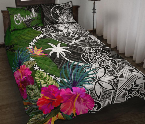 Chuuk Quilt Bed Set - Turtle Plumeria Banana Leaf