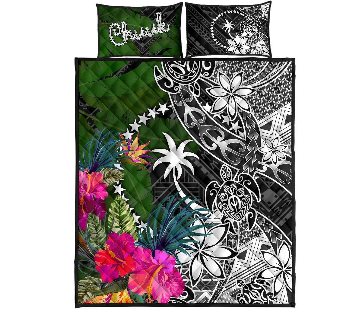 Chuuk Quilt Bed Set - Turtle Plumeria Banana Leaf