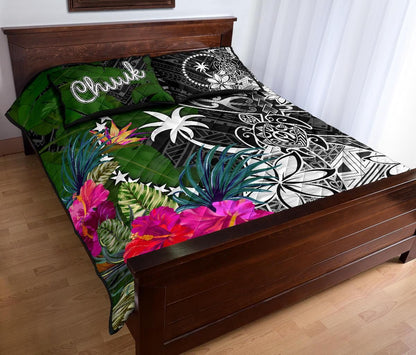 Chuuk Quilt Bed Set - Turtle Plumeria Banana Leaf
