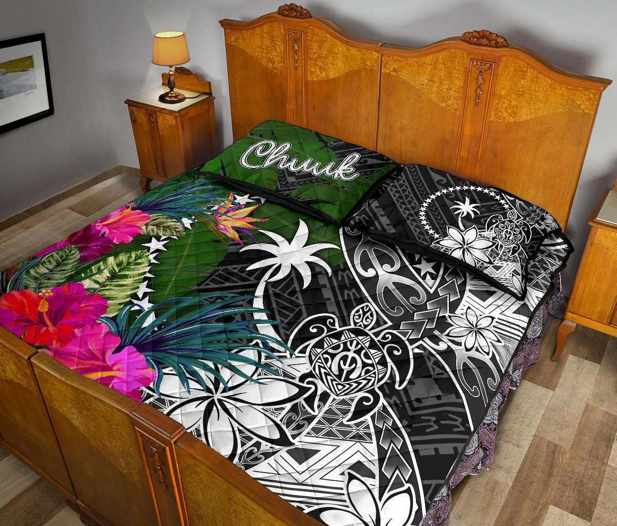 Chuuk Quilt Bed Set - Turtle Plumeria Banana Leaf