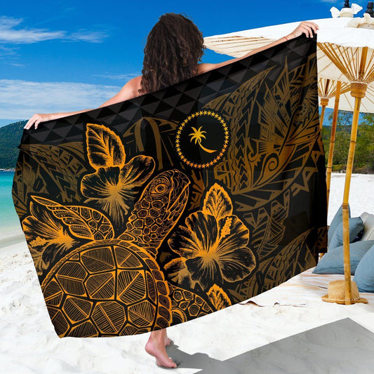 Chuuk Sarong - Turtle Hibiscus Pattern Gold