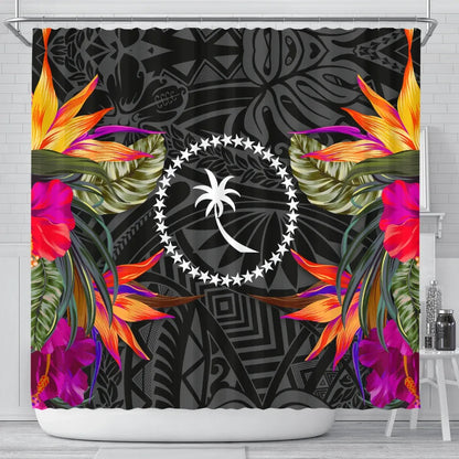 Chuuk Shower Curtain - Polynesian Hibiscus Pattern