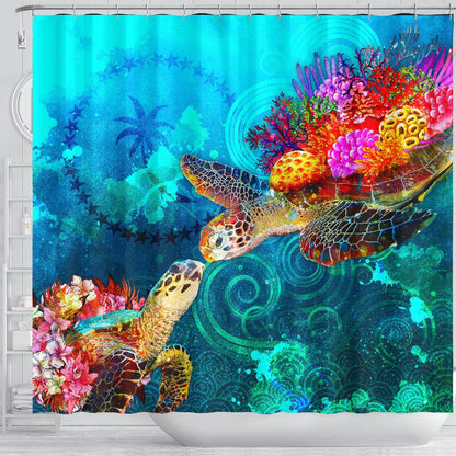 Chuuk Shower Curtain - Sea Turtle Coral Treasure