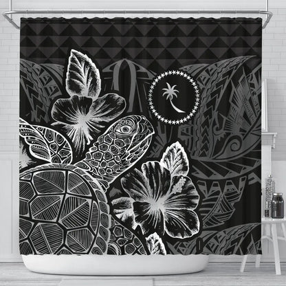 Chuuk Shower Curtain Turtle Hibiscus Black