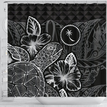 Chuuk Shower Curtain Turtle Hibiscus Black