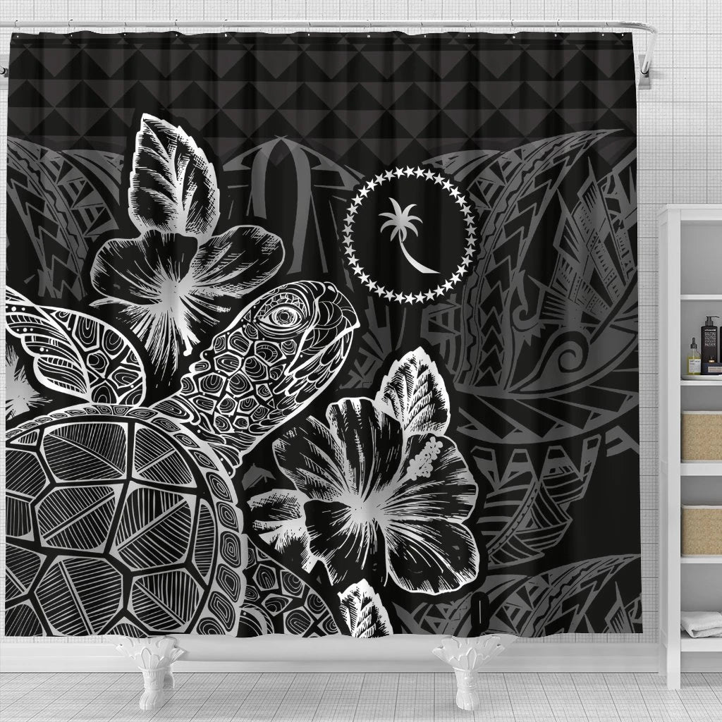 Chuuk Shower Curtain Turtle Hibiscus Black