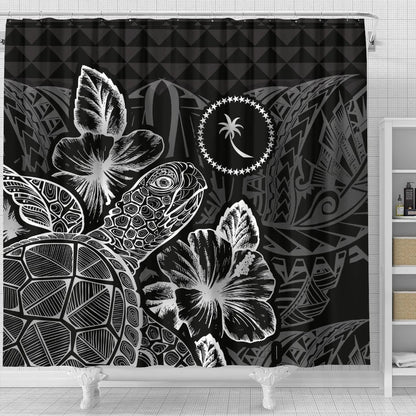 Chuuk Shower Curtain Turtle Hibiscus Black