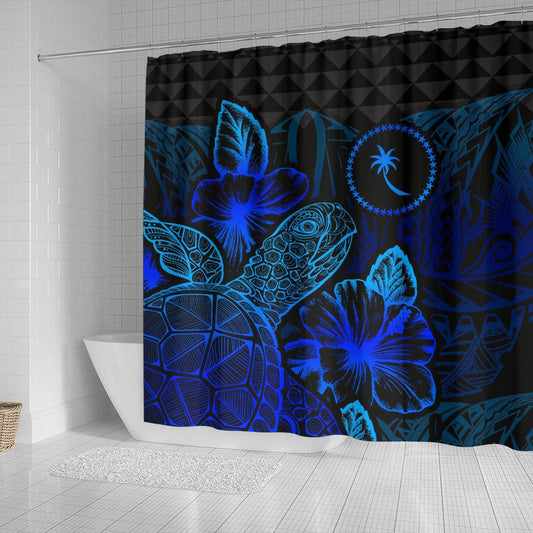 Chuuk Shower Curtain Turtle Hibiscus Blue