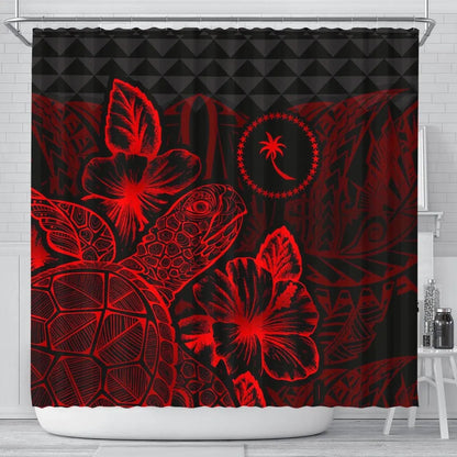 Chuuk Shower Curtain Turtle Hibiscus Red