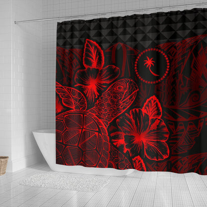 Chuuk Shower Curtain Turtle Hibiscus Red