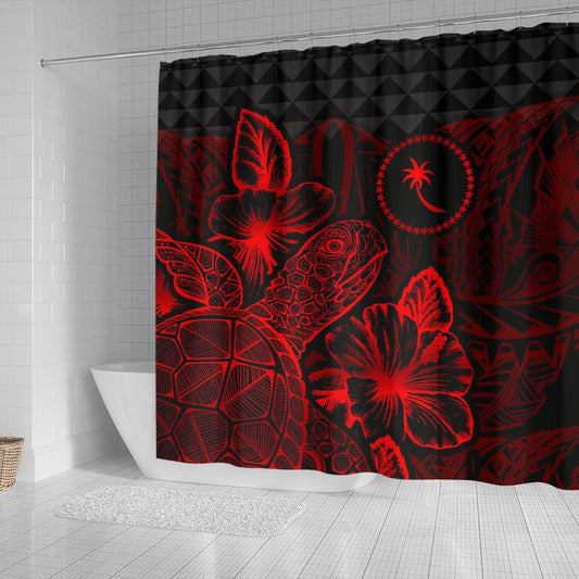 Chuuk Shower Curtain Turtle Hibiscus Red
