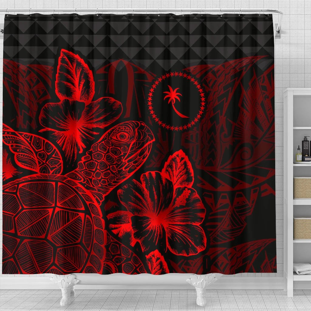 Chuuk Shower Curtain Turtle Hibiscus Red