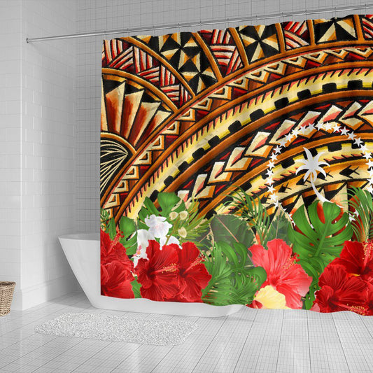 Chuuk Shower Curtain - Vintage Pattern With Hibiscus Flower