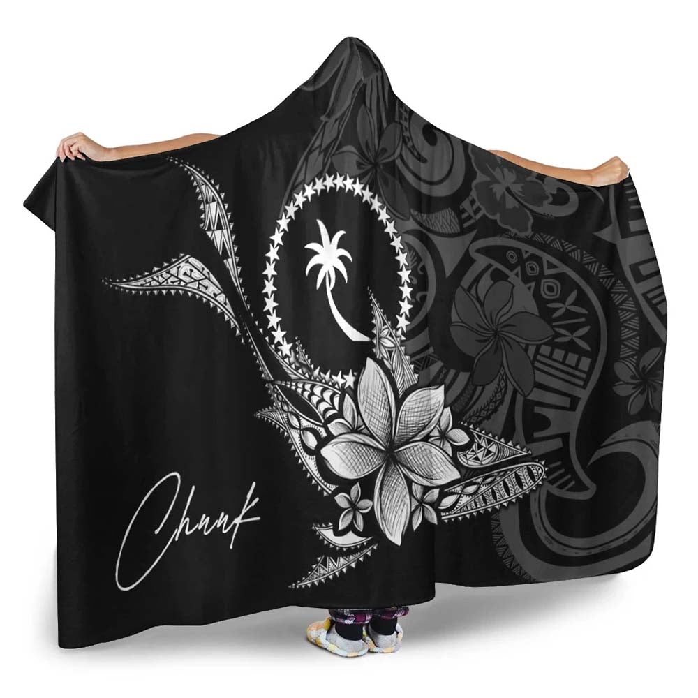 Chuuk State Hooded Blanket - Fish With Plumeria Flowers Style
