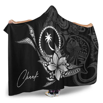 Chuuk State Hooded Blanket - Fish With Plumeria Flowers Style
