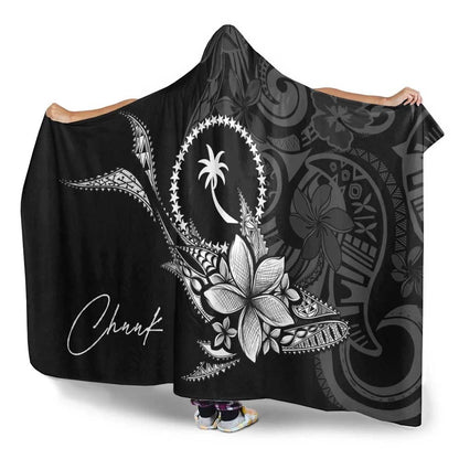 Chuuk State Hooded Blanket - Fish With Plumeria Flowers Style