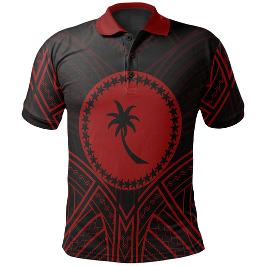 Chuuk State Polo Shirt - Chuuk State Seal Red Tribal Patterns