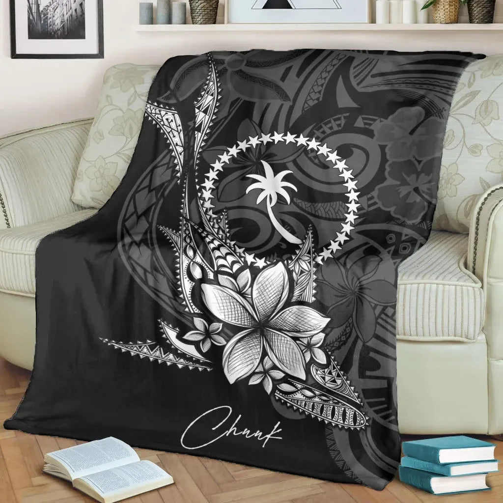 Chuuk State Premium Blanket - Fish With Plumeria Flowers Style