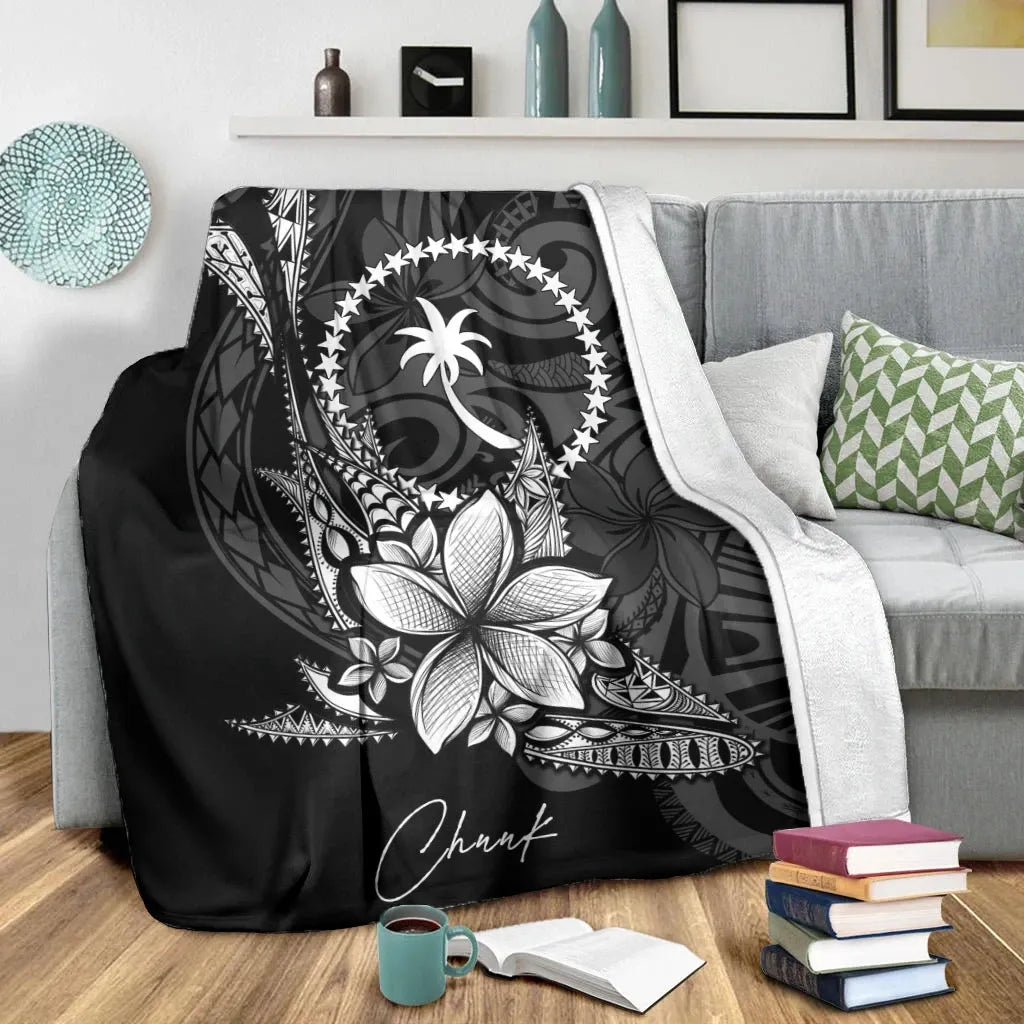 Chuuk State Premium Blanket - Fish With Plumeria Flowers Style