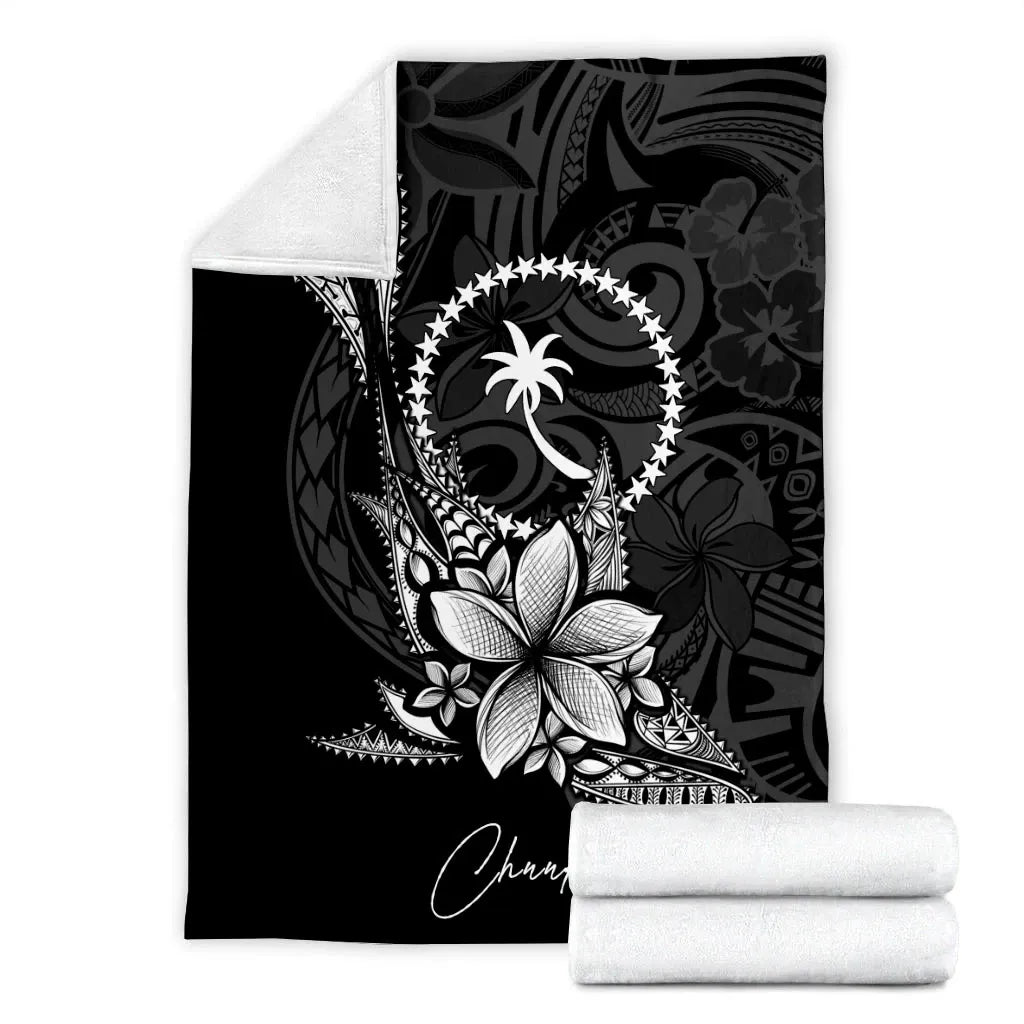 Chuuk State Premium Blanket - Fish With Plumeria Flowers Style