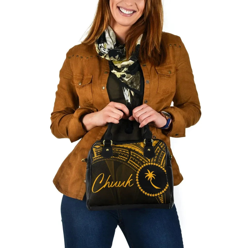 Chuuk State Shoulder Handbag - Cross Style Gold Color