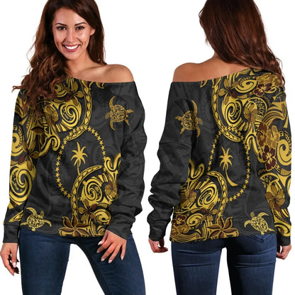 Chuuk State Women Off Shoulder Sweaters - Abstract Style