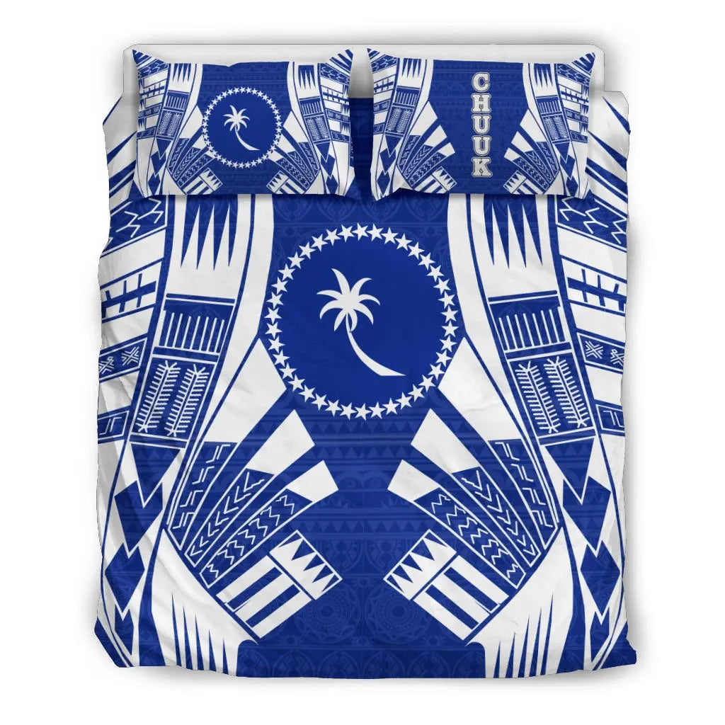 Chuuk States Duvet Cover Set - Blue White Tattoo Style