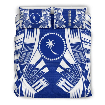 Chuuk States Duvet Cover Set - Blue White Tattoo Style