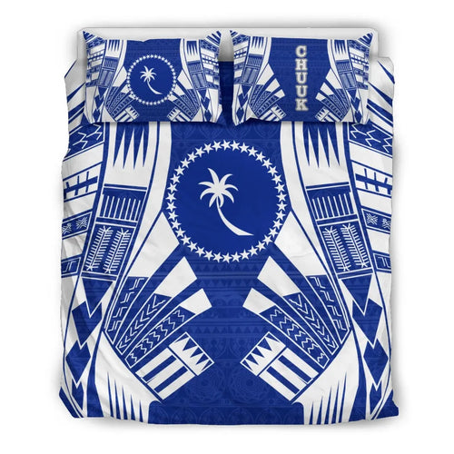 Chuuk States Duvet Cover Set - Blue White Tattoo Style