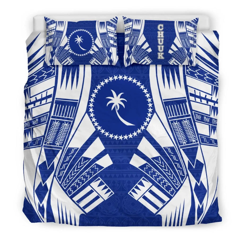 Chuuk States Duvet Cover Set - Blue White Tattoo Style