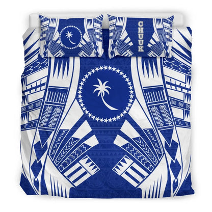 Chuuk States Duvet Cover Set - Blue White Tattoo Style